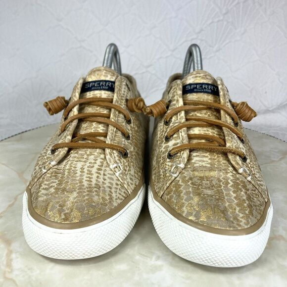 Sperry Top Sider Shoes Womens Size 8.5 Metallic Gold Seacoast Python Sneakers - Picture 3 of 12
